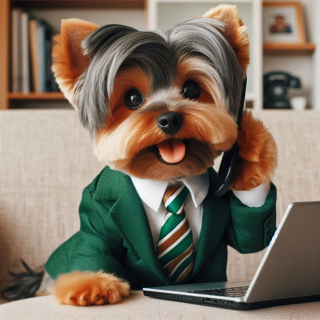 Vader, mascota de APP INFORMATICA San Pascual, atendiendo en la tienda de informática